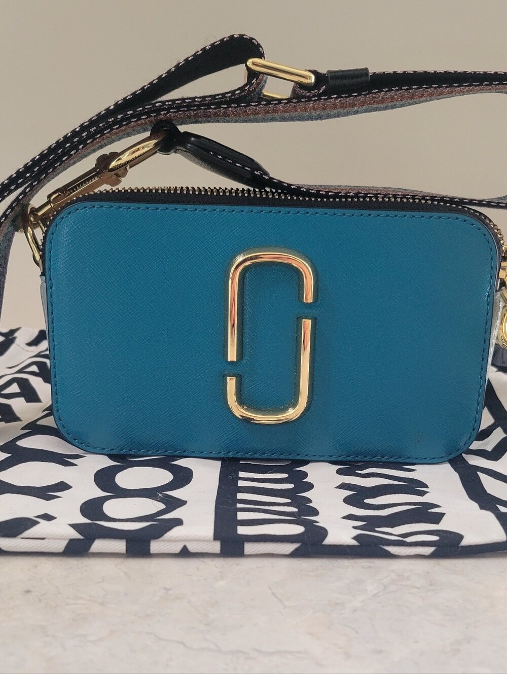Marc Jacobs Teal Crossbody with Gold Double-J Hardware.